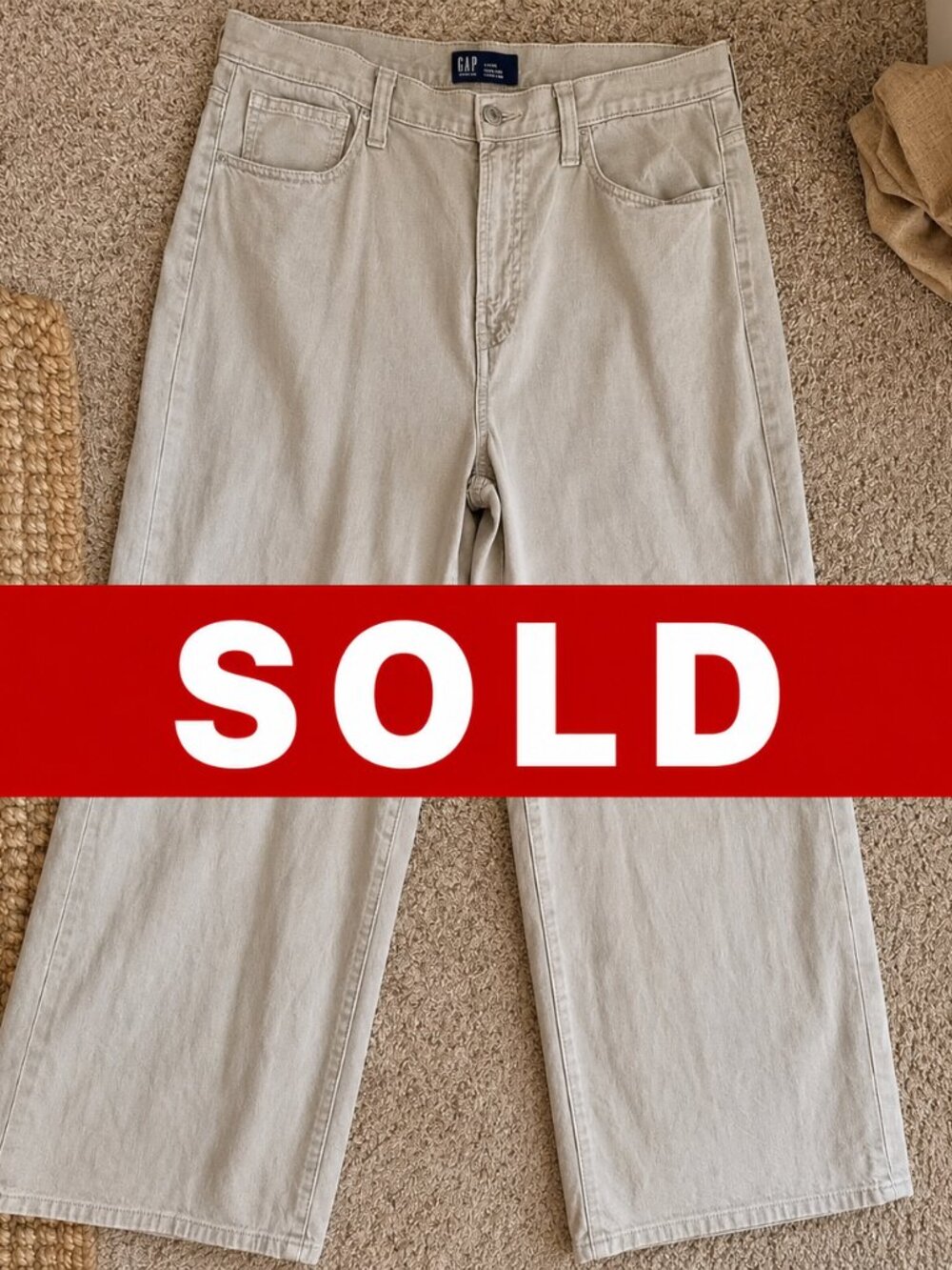 Gap High Rise Wide Leg 14 Oat Colored Denim Jeans Women EUC